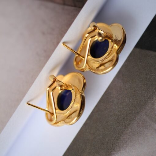 Genuine Lapis Lazuli Stud Earring sterling silver|Floral petal Lapis Lazuli EarringUnique September birthstone jewelry earrings women - Image 6