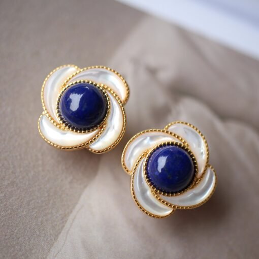 Genuine Lapis Lazuli Stud Earring sterling silver|Floral petal Lapis Lazuli EarringUnique September birthstone jewelry earrings women - Image 2