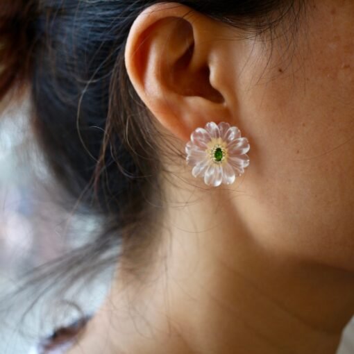 Natural White Quartz Petal Stud Earrings/Unique Floral Gemstone Earrings/Hand Carved Flower Rock Quartz Earrings|Statement big Earring Women - Image 8
