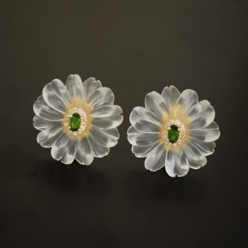 Natural White Quartz Petal Stud Earrings/Unique Floral Gemstone Earrings/Hand Carved Flower Rock Quartz Earrings|Statement big Earring Women - Image 6