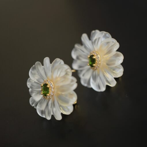 Natural White Quartz Petal Stud Earrings/Unique Floral Gemstone Earrings/Hand Carved Flower Rock Quartz Earrings|Statement big Earring Women - Image 7