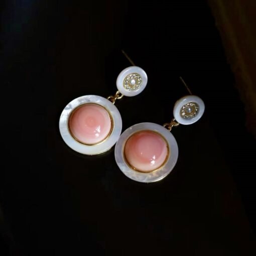 Genuine Pink Queen Conch Shell drop earring silver|Statement Pink Gemstone Jewelry|Unique Earring For Her|Vintage Halo stud Earrings women - Image 3