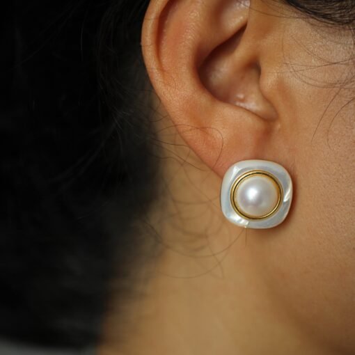Natural Pearl Studs Earrings With Mabe|Charm Pearl Jewelry|Unique Pearl Studs Earrings|Real Pearl Earrings|Perfect Wedding earrings women - Image 4