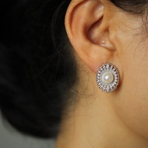 Unique Seawater Akoya Pearl Studs Earrings s925 Silver|Natural Pearl Earring Women|Art deco Pearl Stud Women|Handmade Vintage Pearl Earrings - Image 4