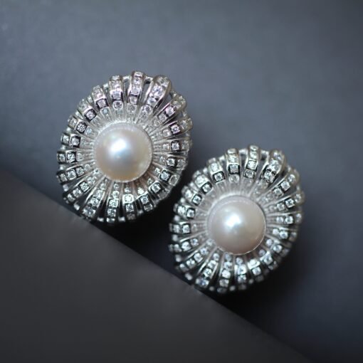 Unique Seawater Akoya Pearl Studs Earrings s925 Silver|Natural Pearl Earring Women|Art deco Pearl Stud Women|Handmade Vintage Pearl Earrings - Image 2