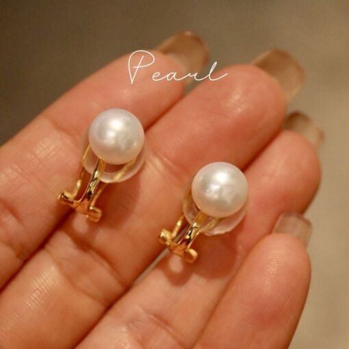 Unique Pearl Clip on Earrings Silver|Natural Real Pearl Studs Earrings|Dainty Modern Pearl Earrings Art Deco Pearl Earring Women|7mm - Image 5