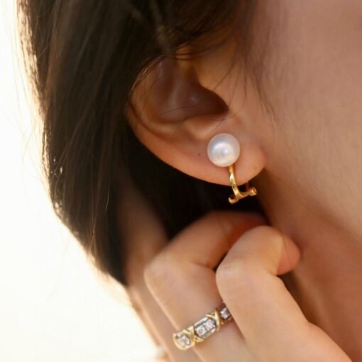 Unique Pearl Clip on Earrings Silver|Natural Real Pearl Studs Earrings|Dainty Modern Pearl Earrings Art Deco Pearl Earring Women|7mm - Image 8