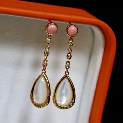 Natural Pink Queen Conch Shell Drop with Mother of Pearl|Statement Pink Gemstone Jewelry|Unique Drop Earring Women|Modern Art Deco Earrings - Image 7