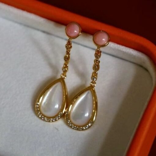 Natural Pink Queen Conch Shell Drop with Mother of Pearl|Statement Pink Gemstone Jewelry|Unique Drop Earring Women|Modern Art Deco Earrings - Image 8