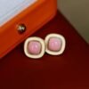Natural Pink Queen Conch Shell stud earring gold plated silver|Statement Pink Gemstone Jewelry|Unique Bezel Earring|Vintage Earring Women