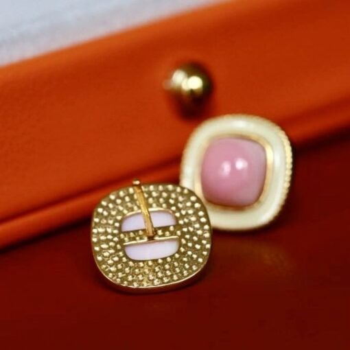 Natural Pink Queen Conch Shell stud earring gold plated silver|Statement Pink Gemstone Jewelry|Unique Bezel Earring|Vintage Earring Women - Image 4