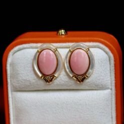 Genuine Pink Queen Conch Shell stud earring gold plated silver|Statement Pink Gemstone Jewelry|Unique Earring For Her|Bezel set stud Earring