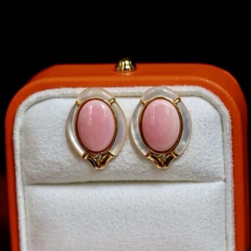 Genuine Pink Queen Conch Shell stud earring gold plated silver|Statement Pink Gemstone Jewelry|Unique Earring For Her|Bezel set stud Earring