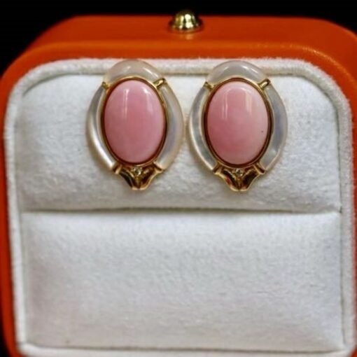 Genuine Pink Queen Conch Shell stud earring gold plated silver|Statement Pink Gemstone Jewelry|Unique Earring For Her|Bezel set stud Earring - Image 7
