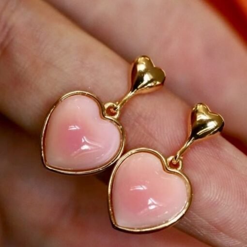 Natural Heart Pink Queen Conch Shell with pearl earring silver/Art Deco Trendy real pearl Jewelry|Unique Earring|Heart Stud Earrings - Image 8