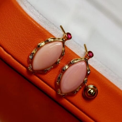 Natural Pink Queen Conch Shell stud earring gold plated silver|Statement Pink Gemstone Jewelry|Unique Earring For Her|Vintage Stud Earring - Image 5