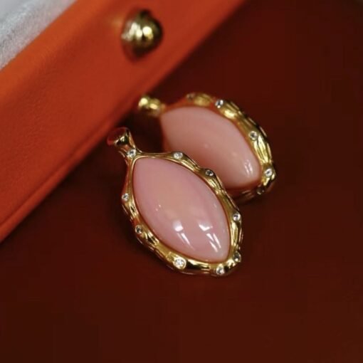 Natural Pink Queen Conch Shell stud earring gold plated silver|Statement Pink Gemstone Jewelry|Unique Earring For Her|Vintage Stud Earring - Image 8