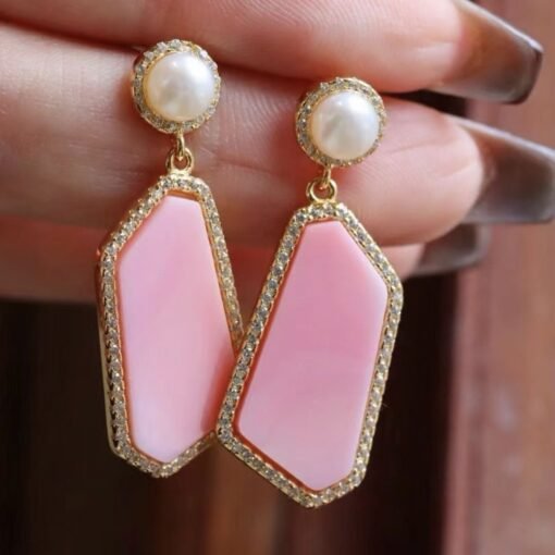 Genuine Pearl stud earring s925 silver|Vintage Pink Gemstone Jewelry|Unique Pearl Earring For Her|Real pearl earring|Bezel set Earring women - Image 3