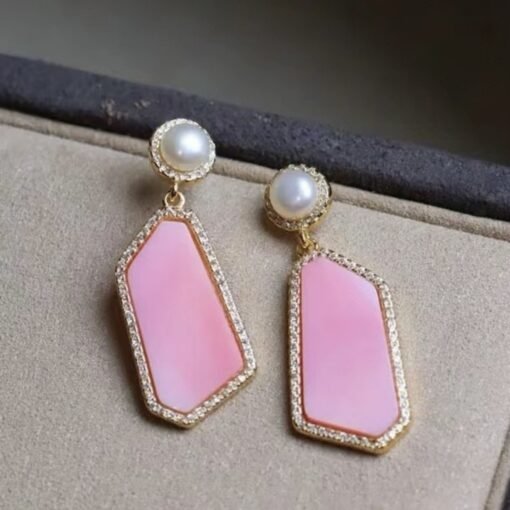 Genuine Pearl stud earring s925 silver|Vintage Pink Gemstone Jewelry|Unique Pearl Earring For Her|Real pearl earring|Bezel set Earring women - Image 2