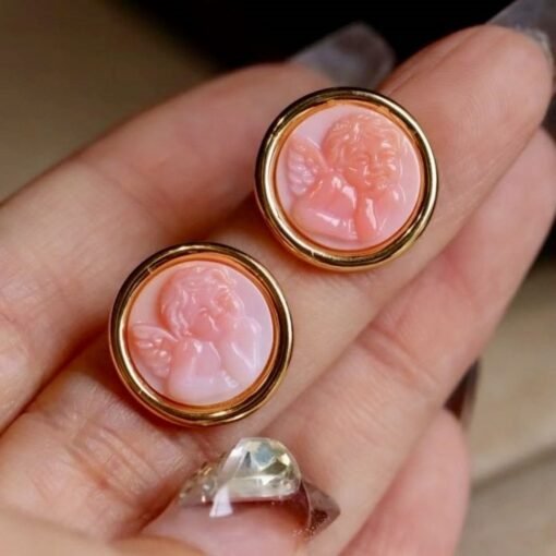 Unique Angel Pink Queen Conch Shell Earrings|Pink Sea Shell Stud Earrings sliver|Untreated Pink Gemstone Earrings|Handmade earring women - Image 6