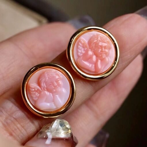 Unique Angel Pink Queen Conch Shell Earrings|Pink Sea Shell Stud Earrings sliver|Untreated Pink Gemstone Earrings|Handmade earring women - Image 3