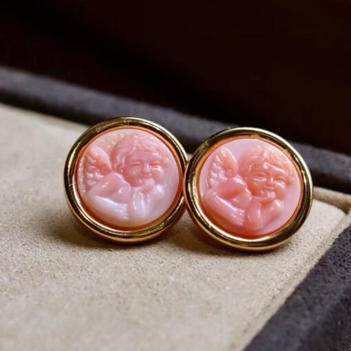 Unique Angel Pink Queen Conch Shell Earrings|Pink Sea Shell Stud Earrings sliver|Untreated Pink Gemstone Earrings|Handmade earring women - Image 2