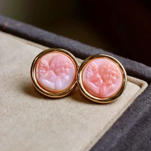 Unique Angel Pink Queen Conch Shell Earrings|Pink Sea Shell Stud Earrings sliver|Untreated Pink Gemstone Earrings|Handmade earring women