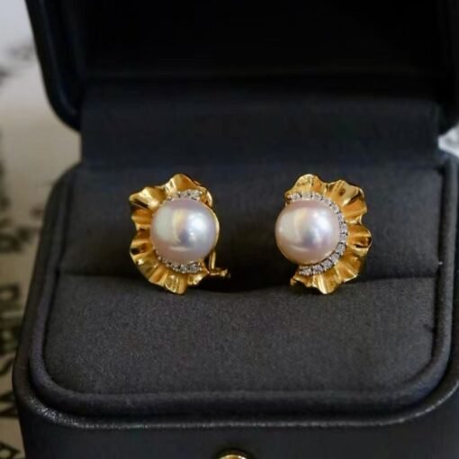 Genuine pearl stud earrings gold plated silver|Statement Vintage Pearl Earrings gold|Antique Floral Pearl Earrings|June Birthstone Earrings - Image 3