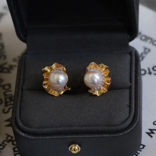 Genuine pearl stud earrings gold plated silver|Statement Vintage Pearl Earrings gold|Antique Floral Pearl Earrings|June Birthstone Earrings - Image 6