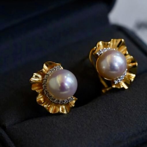 Genuine pearl stud earrings gold plated silver|Statement Vintage Pearl Earrings gold|Antique Floral Pearl Earrings|June Birthstone Earrings - Image 5