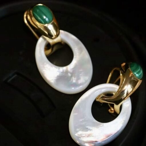 Genuine Malachite witj Mother of Pearl Earring Silver|Statement Malachite Earring|Unique Malachite Dangle|Art deco ring malachite drop women - Image 5