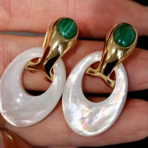Genuine Malachite witj Mother of Pearl Earring Silver|Statement Malachite Earring|Unique Malachite Dangle|Art deco ring malachite drop women - Image 2
