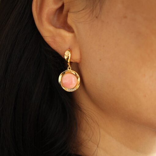 Natural Pink Queen Conch Shell drop earring gold plated silver|Untreated Pink Gemstone Jewelry|Unique Earring For Her|Bezel set drop Earring - Image 4