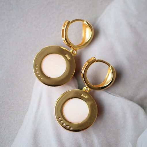Natural Pink Queen Conch Shell drop earring gold plated silver|Untreated Pink Gemstone Jewelry|Unique Earring For Her|Bezel set drop Earring - Image 3