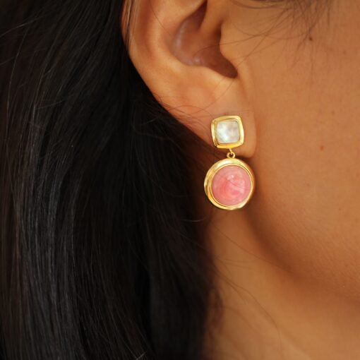 Pink Conch Pink Shell Earrings|Unique Pink Gem stud Earring|Untreated Pink Smooth Round Shell Earrings|Pink Queen Conch Shell Earrings women - Image 4