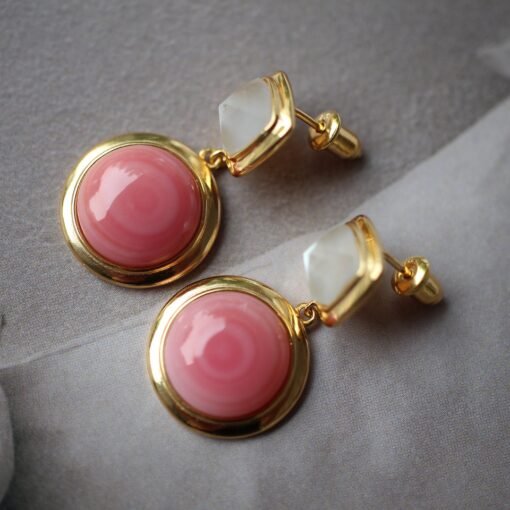 Pink Conch Pink Shell Earrings|Unique Pink Gem stud Earring|Untreated Pink Smooth Round Shell Earrings|Pink Queen Conch Shell Earrings women - Image 5