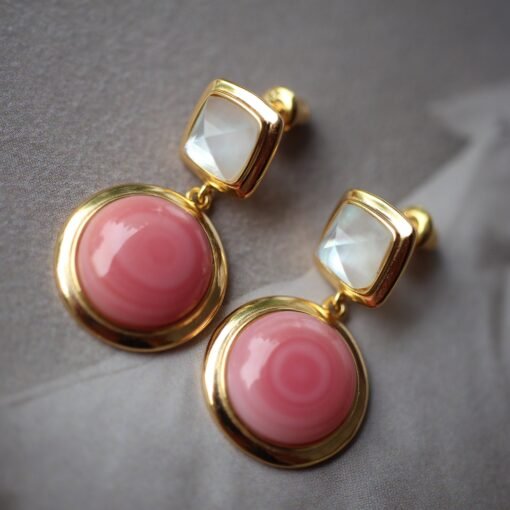 Pink Conch Pink Shell Earrings|Unique Pink Gem stud Earring|Untreated Pink Smooth Round Shell Earrings|Pink Queen Conch Shell Earrings women - Image 8