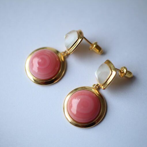 Pink Conch Pink Shell Earrings|Unique Pink Gem stud Earring|Untreated Pink Smooth Round Shell Earrings|Pink Queen Conch Shell Earrings women - Image 2