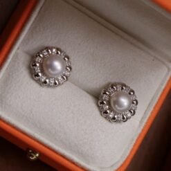 Genuine Pearl Studs Earrings s925 Silver|Unique Vintage Pearl Earring Women|Art deco Pearl Earrings|Handmade Antique Pearl Earring6mm pearl