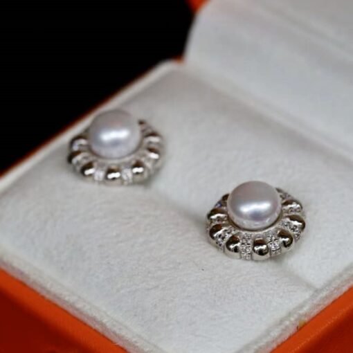 Genuine Pearl Studs Earrings s925 Silver|Unique Vintage Pearl Earring Women|Art deco Pearl Earrings|Handmade Antique Pearl Earring6mm pearl - Image 7
