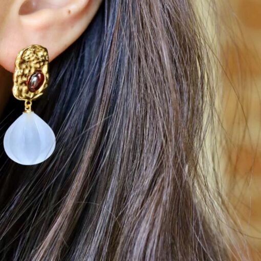 Natural Quartz with Garnet Teardrop Earrings silver/Unique Chunky Quartz Drop Earrings Women/Art Deco Vintage Statement Quartz Earrings Gold - Image 6