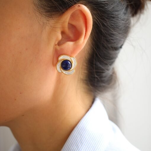 Genuine Lapis Lazuli Stud Earring sterling silver|Floral petal Lapis Lazuli EarringUnique September birthstone jewelry earrings women - Image 4