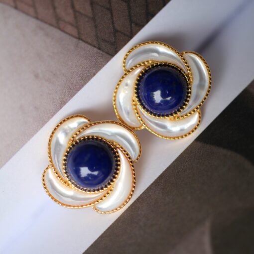 Genuine Lapis Lazuli Stud Earring sterling silver|Floral petal Lapis Lazuli EarringUnique September birthstone jewelry earrings women