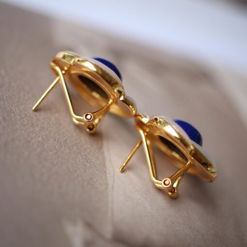Genuine Lapis Lazuli Stud Earring sterling silver|Floral petal Lapis Lazuli EarringUnique September birthstone jewelry earrings women - Image 7