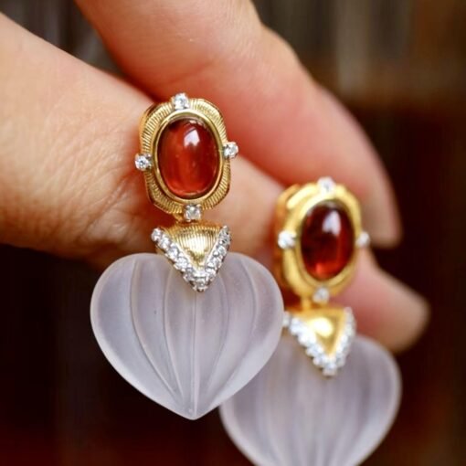 Natural Quartz with Garnet Teardrop Earrings silver/Unique Chunky Quartz Drop Earrings Women/Art Deco Vintage Statement Quartz Earrings Gold - Image 6