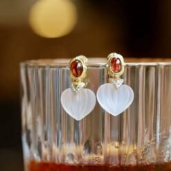 Natural Quartz with Garnet Teardrop Earrings silver/Unique Chunky Quartz Drop Earrings Women/Art Deco Vintage Statement Quartz Earrings Gold