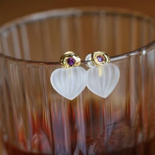 Natural Quartz with Amethyst Teardrop Earrings silver/Unique Chunky Quartz Drop Earrings Women/Art Deco Modern Statement Quartz Earrings - Image 5