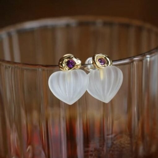 Natural Quartz with Amethyst Teardrop Earrings silver/Unique Chunky Quartz Drop Earrings Women/Art Deco Modern Statement Quartz Earrings