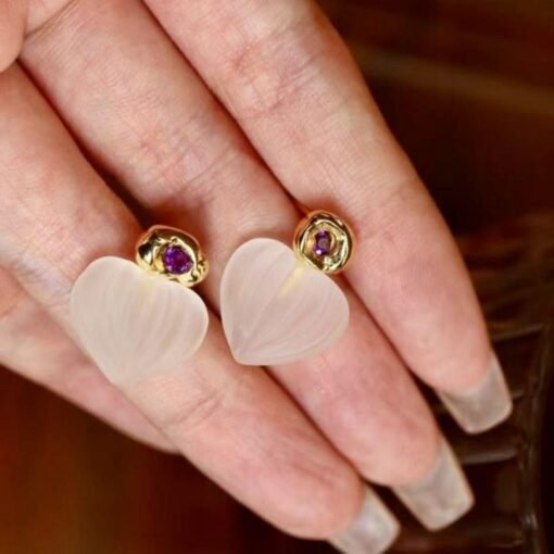 Natural Quartz with Amethyst Teardrop Earrings silver/Unique Chunky Quartz Drop Earrings Women/Art Deco Modern Statement Quartz Earrings - Image 6