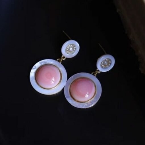 Genuine Pink Queen Conch Shell drop earring silver|Statement Pink Gemstone Jewelry|Unique Earring For Her|Vintage Halo stud Earrings women - Image 4